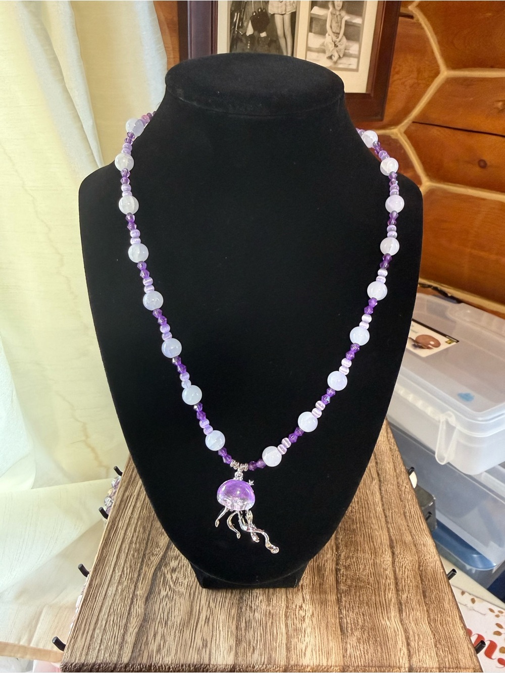 Handmade Purple Beaded Jellyfish Pendant Necklace - Women Jewelry